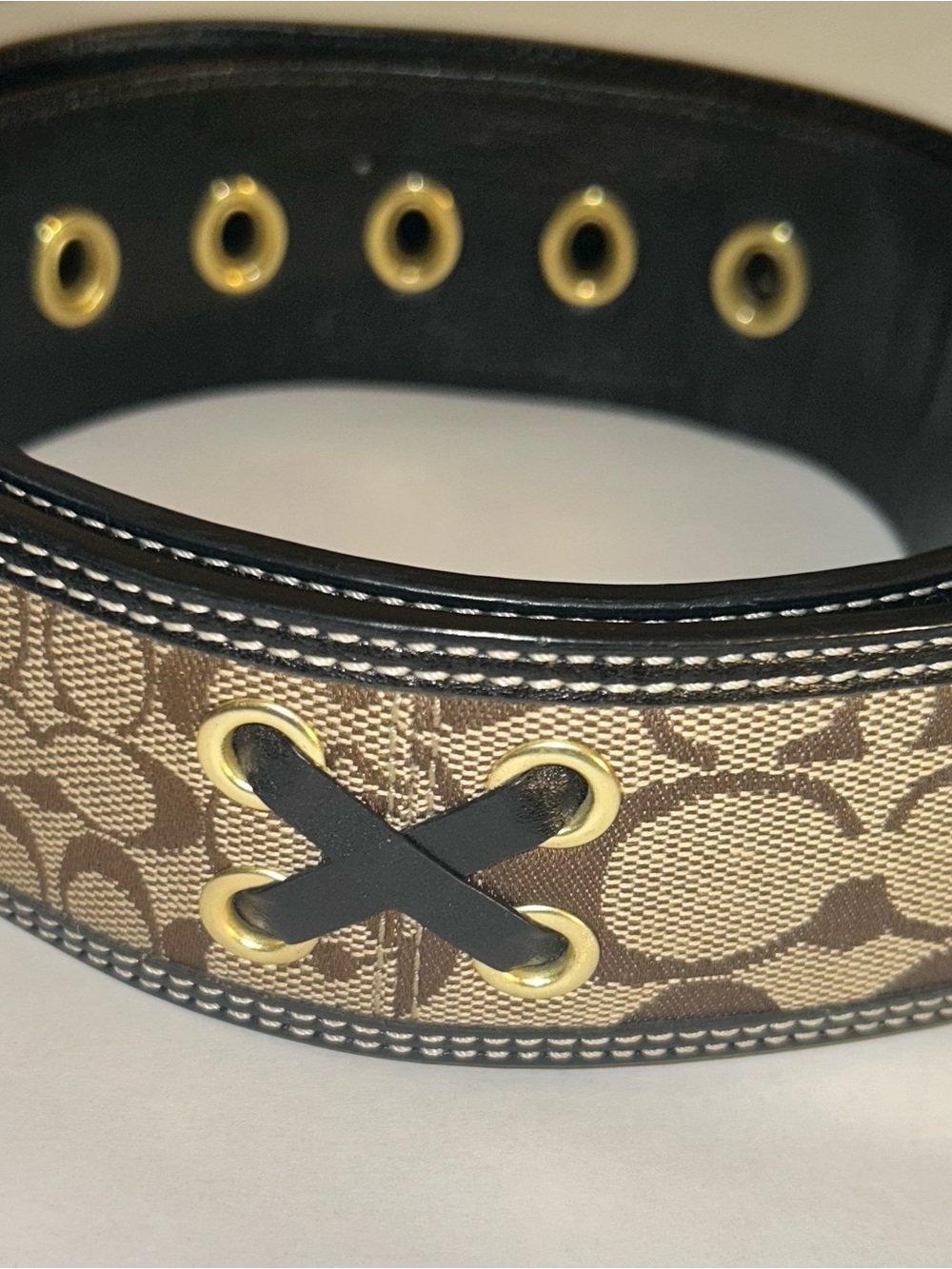 Vintage Y2K Coach Monogram Jacquard and Leather Small Chunky Belt - Picture 4 of 16
